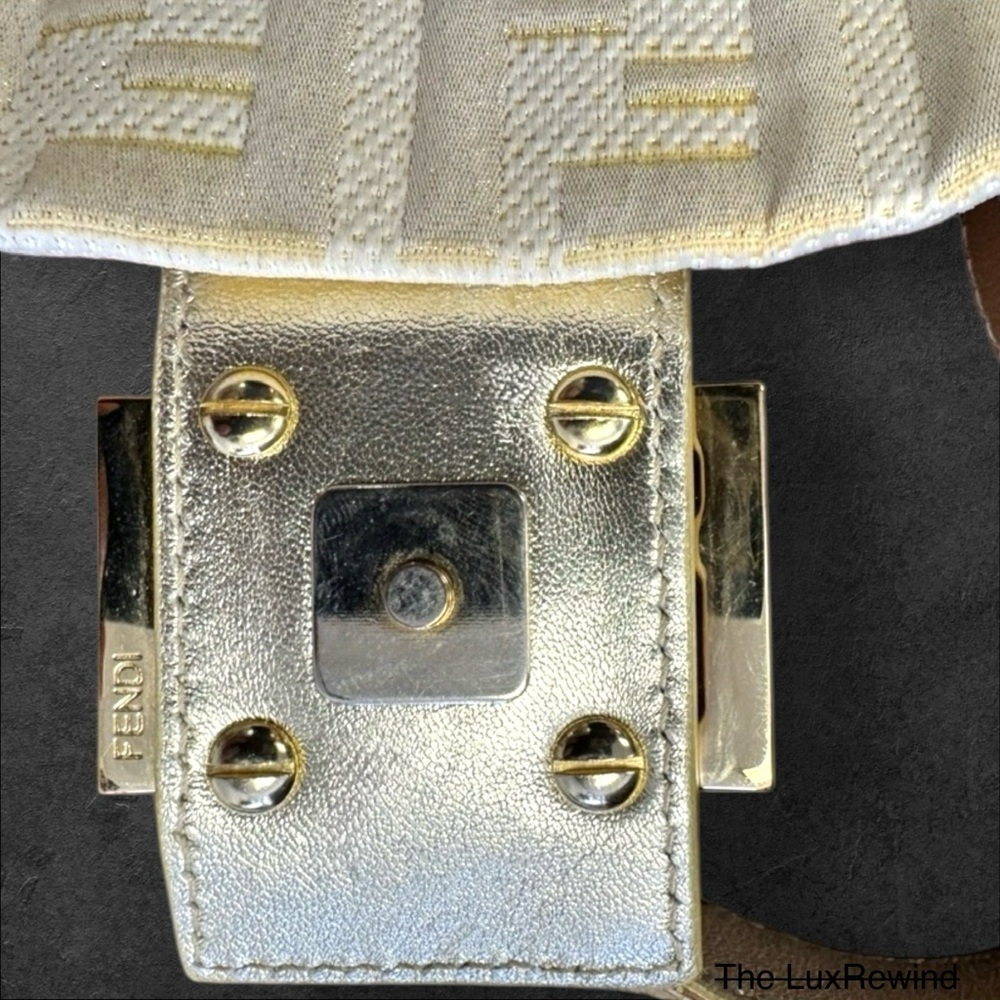 AUTH Rare FENDI ZUCCA BAGUETTE LIKE NEW! white gold Monogram Shoulder Bag COA ⭐️ - Picture 13 of 16